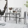 Costway 5 Piece Faux Marble Dining Set Table And 4 Chairs Kitchen Breakfast Furniture Grey
