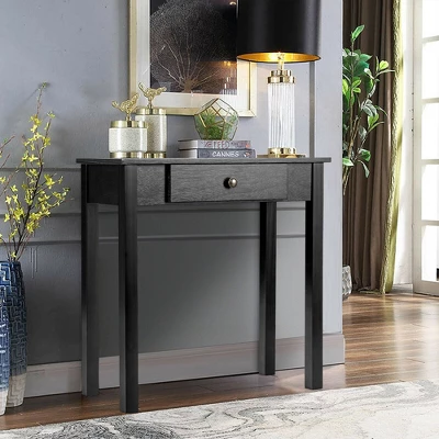 Costway Console Table With Drawer Entryway Hallway Accent Wooden Table Black - Image 2