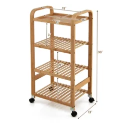 Costway 4-Tier Kitchen Serving Trolley Cart Mobile Bamboo Storage Shelf Lockable Casters