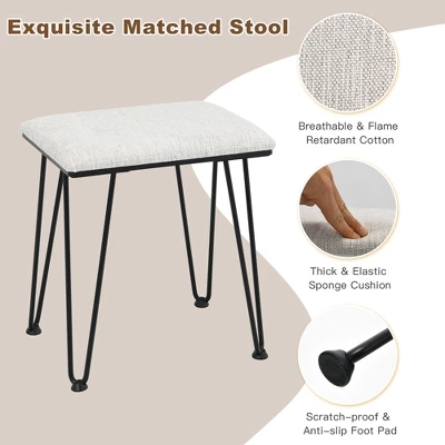 Costway Industrial Vanity Makeup Dressing Table Padded Stool Set 3-Color Lighted Mirror - Image 8