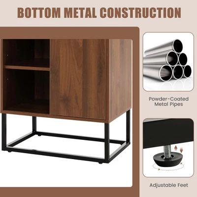 Costway Wine Storage Cabinet Buffet Sideboard With Adjustable Shelf & Sliding Door Kitchen - Image 8