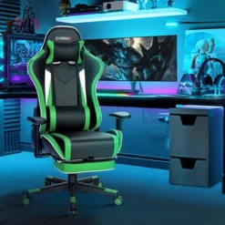 Costway High Back Gaming Chair Adjustable Office Computer Task Chair W/Footrest Green