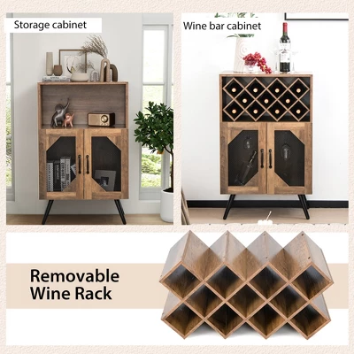 Costway 2-Door Kitchen Storage Bar Cabinet Buffet Sideboard W/ Wine Rack & Glass Holder - Image 5