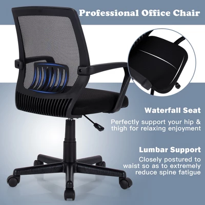 Costway Mid-Back Mesh Chair Height Adjustable Executive Chair W/ Lumbar Support - Image 6