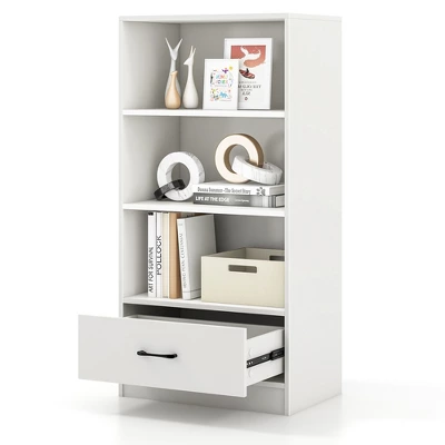 Costway 4-Tier Bookcase 48'' Display Bookshelf Storage Organizer With Shelves & Drawer Grey/White/Natural - Image 11