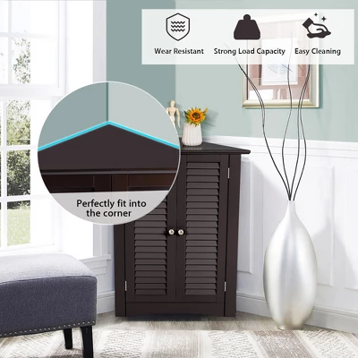 Corner Storage Cabinet Freestanding Floor Cabinet Bathroom W/ Shutter Door GreyBrown - Image 5