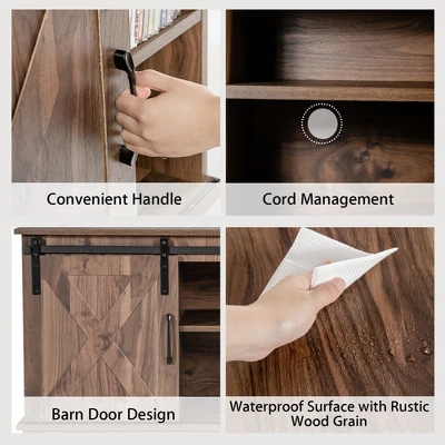 Costway Farmhouse Sliding Barn Door TV Stand Storage Cabinet Console W/ Adjustable Shelf - Image 7