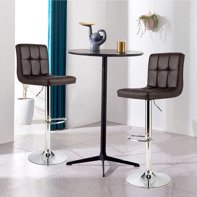 Costway Set Of 2 Adjustable Bar Stools PU Leather Swivel Kitchen Counter Pub Chair