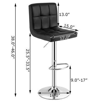 Costway Adjustable Swivel Bar Stool Counter Height Bar Chair PU Leather W/ Back Black - Image 2