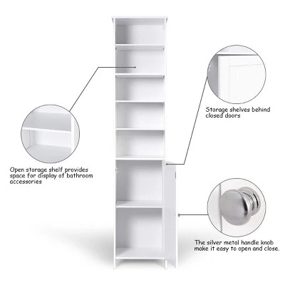 Costway 72''H Bathroom Tall Floor Storage Cabinet Shelving Display GreyWhite - Image 6