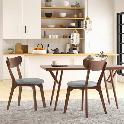 Set Of 2 Dining Chair Upholstered Curved Back Side Chair With Solid Wooden Legs - Image 2