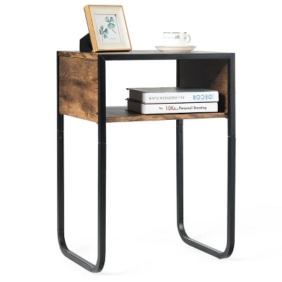 Costway Side Table Industrial Coffee Table W/Metal Frame Rustic End Table Nightstand - Image 5