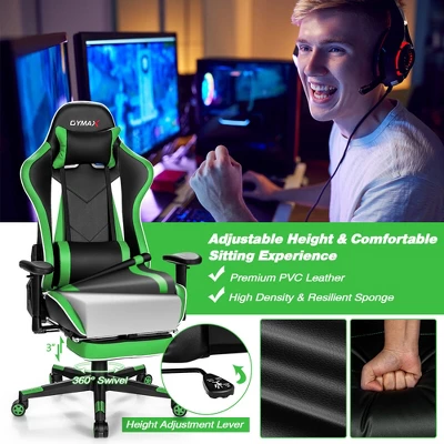 Costway High Back Gaming Chair Adjustable Office Computer Task Chair W/Footrest Green - Image 7