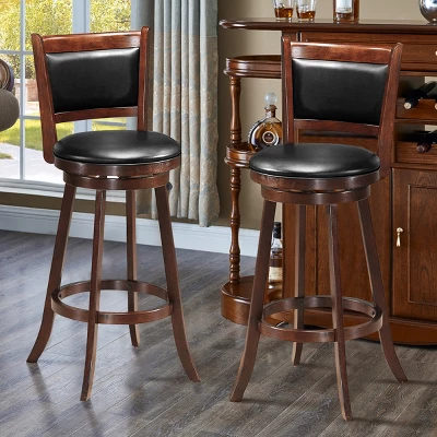 Costway Set Of 2 29'' Swivel Bar Height Stool Wood Dining Chair Upholstered Seat Panel Back Espresso - Image 3