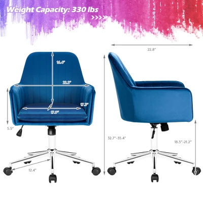 Costway Velvet Accent Office Armchair Adjustable Swivel Removable Cushion PinkBlueGrey - Image 3