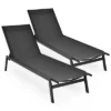 Costway 2 PCS Patio Lounge Chair Chaise Recliner Back Adjustable Garden BrownBlack