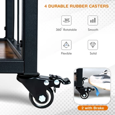 Costway 3-Tier Rolling Kitchen Cart Serving Trolley Wine Rack Removable Tray - Image 5