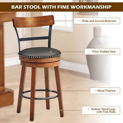 Costway Set Of 2/4 BarStool 25.5'' Swivel Counter Height Dining Chair With Rubber Wood Legs - Image 9