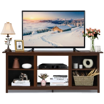 Costway TV Stand 58 Inch Entertainment Media Console Center Up To 65 Inch Coffee Or Black With 2 Tiers - Image 10