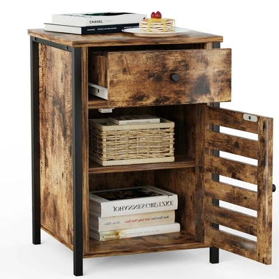 Costway 2PCS Nightstand W/ Drawer Cabinet Adjustable Shelf Industrial Side Table Rustic - Image 9