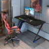 Costway 43.5 Inch Gaming Desk Z Shape Office PC Computer Desk Gamer Tables W/ LED Lights