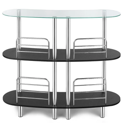 Costway Decorative Storage Cabinets Home Liquor Pub Table W/Tempered Glass Top & 2 Shelves - Image 9