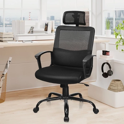 Costway Mesh Office Chair High Back Ergonomic Swivel Chair W/ Lumbar Support & Headrest - Image 3