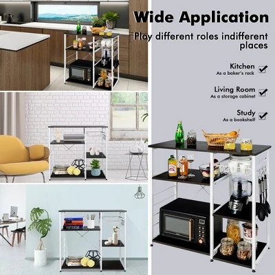 Costway Industrial Kitchen Baker's Rack Microwave Stand Utility Home Shelf W/ 6 Hooks - Image 3