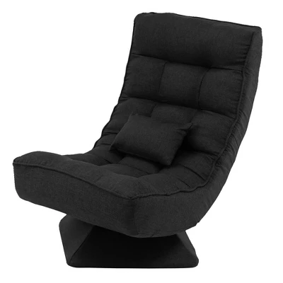 Costway 360° Swivel Floor Chair 5-Level Adjustable Lazy Chair W/ Massage Pillow GreyBlackBrown - Image 10