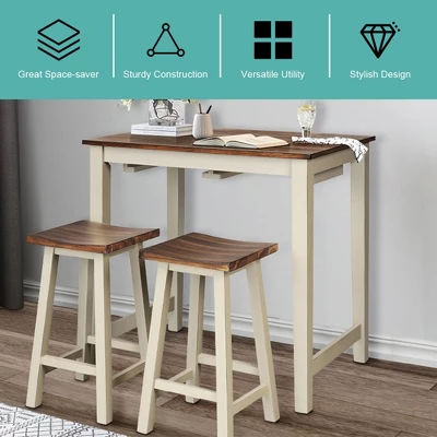 Costway 3-Piece Bar Table Set Counter Pub Table& 2 Saddle Bar Stools W/ Hanging Design - Image 5