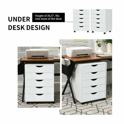 Costway 5 Drawer Dresser Storage Cabinet Chest W/Wheels For Home Office White - Image 6