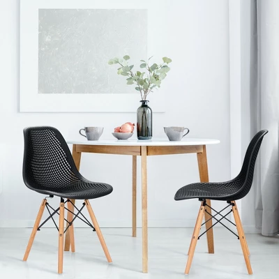 Costway 2PCS Modern DSW Dining Chair Office Home W/ Mesh Design Wooden Legs - Image 2