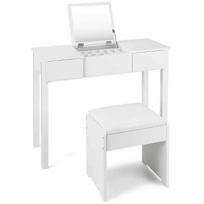 Costway White Vanity Dressing Table Furniture Stool Storage Box - Image 9