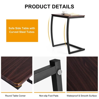 Costway Sofa Side End Table C-shaped Coffee Tray Laptop Snack Stand With Steel Frame - Image 4