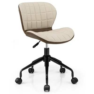 Costway Mid Back Home Office Chair Adjustable Swivel Linen & PU Leather Task Chair - Image 10