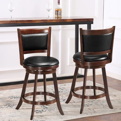 Costway Set Of 2 24'' Swivel Counter Stool Wooden Dining Chair Upholstered Seat Espresso Panel Back - Image 2