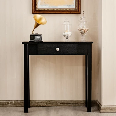 Costway Console Table With Drawer Entryway Hallway Accent Wooden Table Black - Image 3