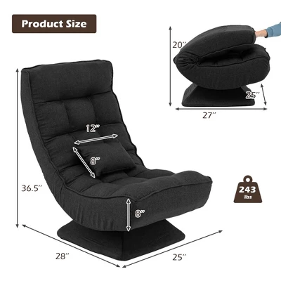 Costway 360° Swivel Floor Chair 5-Level Adjustable Lazy Chair W/ Massage Pillow GreyBlackBrown - Image 8
