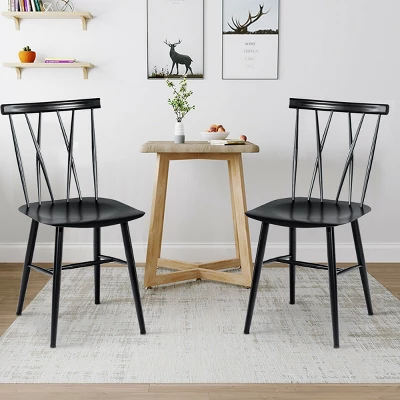 Costway Set Of 2 Dining Side Chairs Chairs Armless Cross Back Kitchen Bistro Caf - Image 2