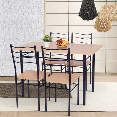 Costway 5 Piece Dining Table Set 29.5" With 4 Chairs Wood Metal Kitchen Breakfast Furniture Brown - Image 3