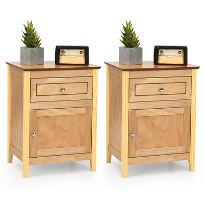 Costway 2PCS Nightstand With Drawer Accent Side End Table Storage Cabinet WhiteNatural - Image 9