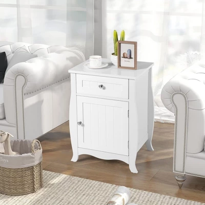 Costway 2PCS Nightstand With Drawer Cabinet Curved Legs Sofa Side End Accent Table White - Image 2