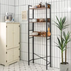 Costway 3-Tier Over-The-Toilet Storage Rack Bathroom Organizer Space Saver Rustic Brown