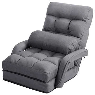 Costway Folding Floor Armchair W/ 6-position Adjustable Back & Lumbar Pillow RedGrey - Image 10