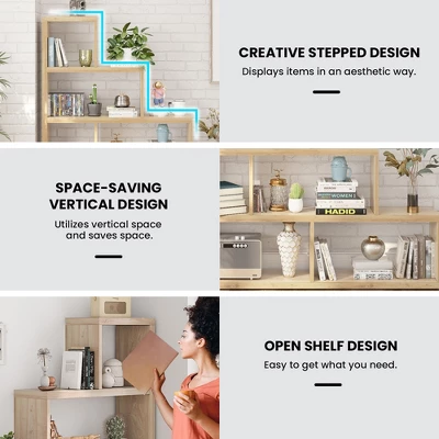 Costway 6 Cubes Ladder Shelf Freestanding Corner Bookshelf Storage Bookcase Display Rack - Image 7