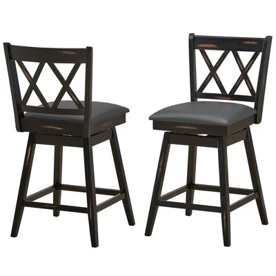 Costway Set Of 2/4 Barstools Swivel Counter Height Chairs W/Rubber Wood Legs Black/White - Image 8
