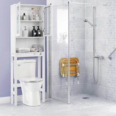 Costway Wooden Over The Toilet Storage Cabinet Spacesaver Organizer Bathroom Tower Rack - Image 3