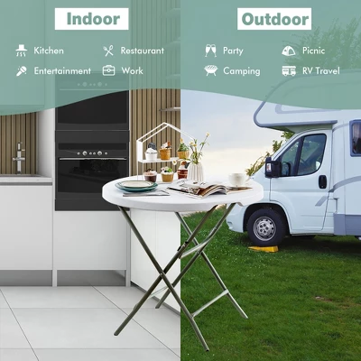 Costway 32'' Round Folding Table Portable & Lightweight Table For Indoor & Outdoor Use White - Image 5