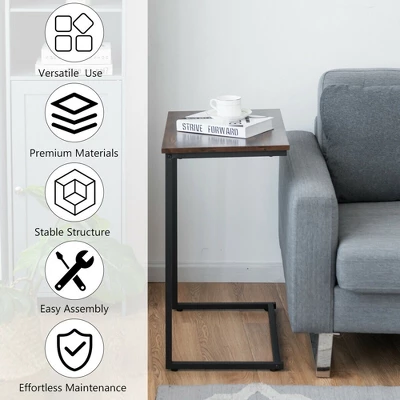 Costway C-shaped End Side Coffee Tray Sofa Table Laptop TV Snack Stand W/ Metal Frame - Image 8