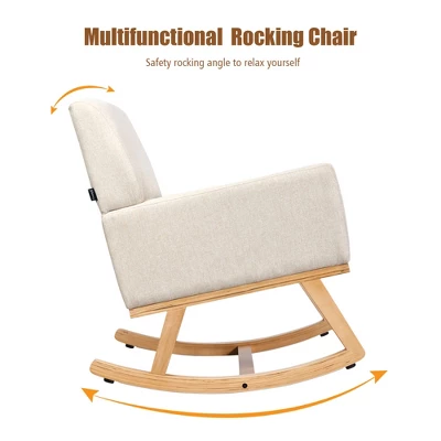 Costway Mid Century Fabric Rocking Chair Upholstered Accent Armchair Lounge Chair Beige/Gray - Image 8